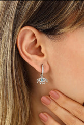Evil Eye Earring Blue Eye Eyelash Pave Sterling Silver Earrings